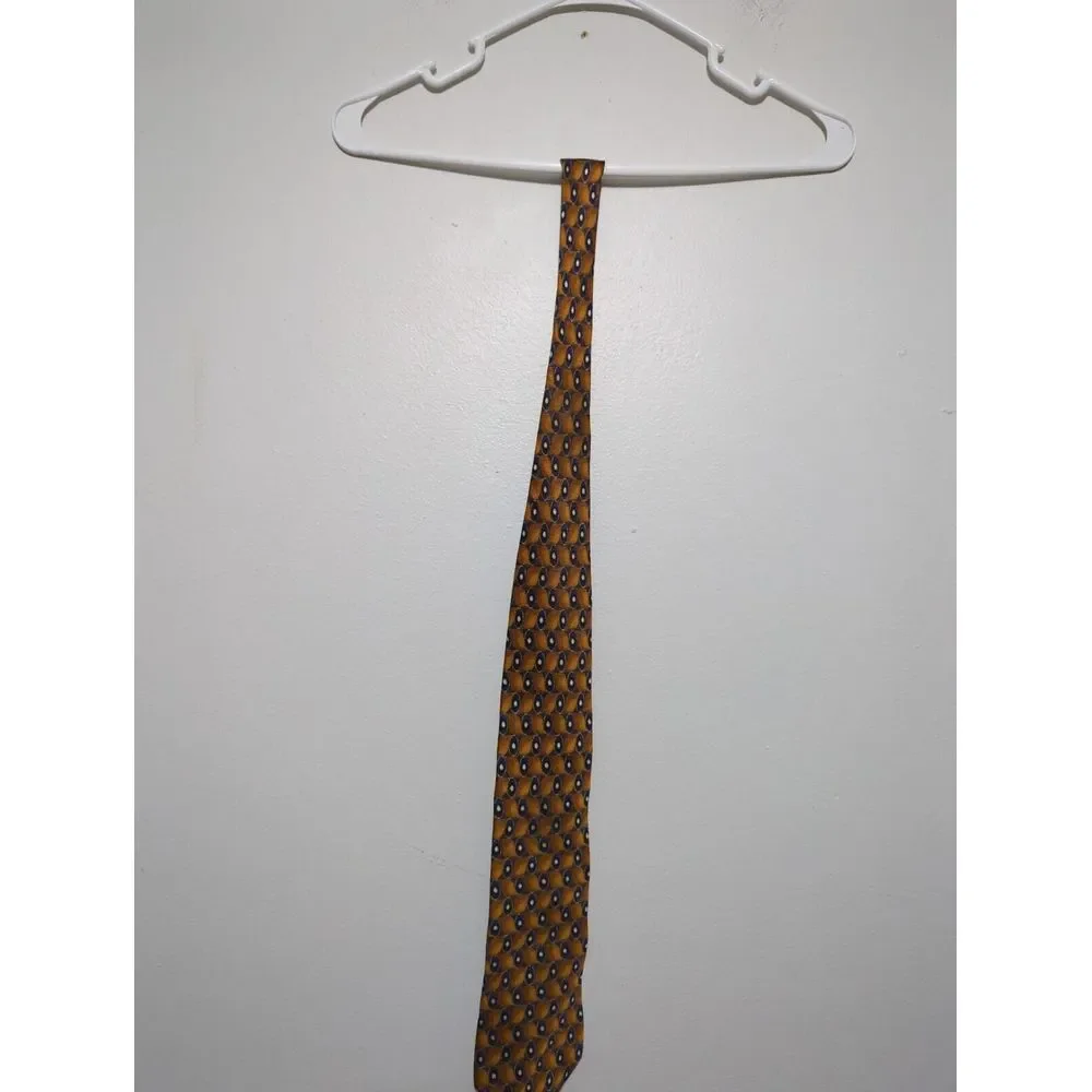 JZ‎ Richards Mens Silk Tie Gold Navy Blue Geometric Circles Hand Crafted USA